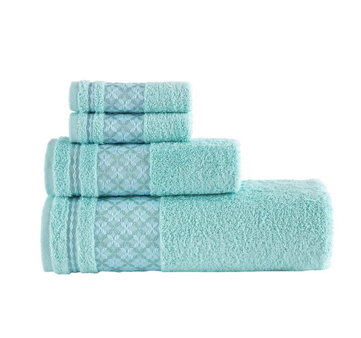 Turquoise Plaid Turkish Cotton Bath Towels - Set of 4