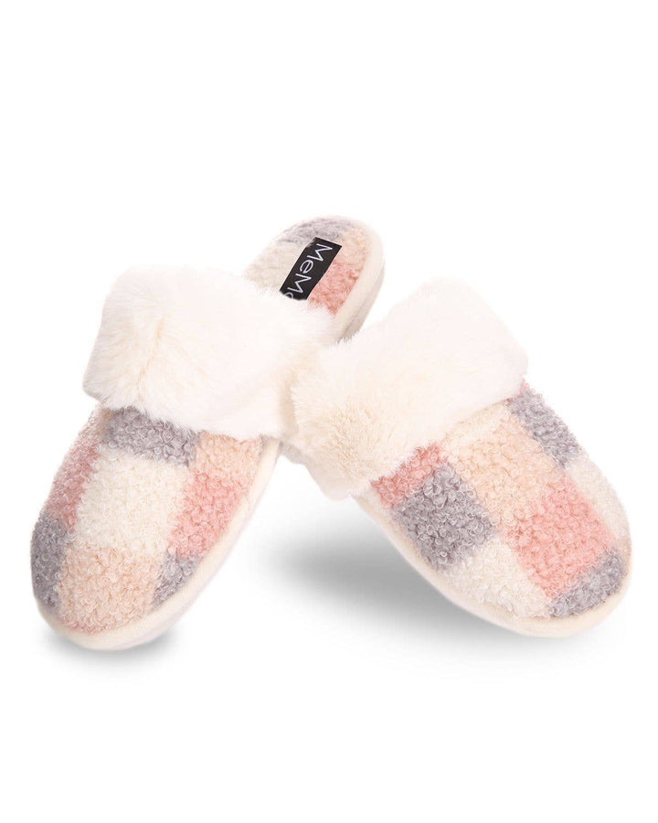 Pink Checkerboard Plush Slippers