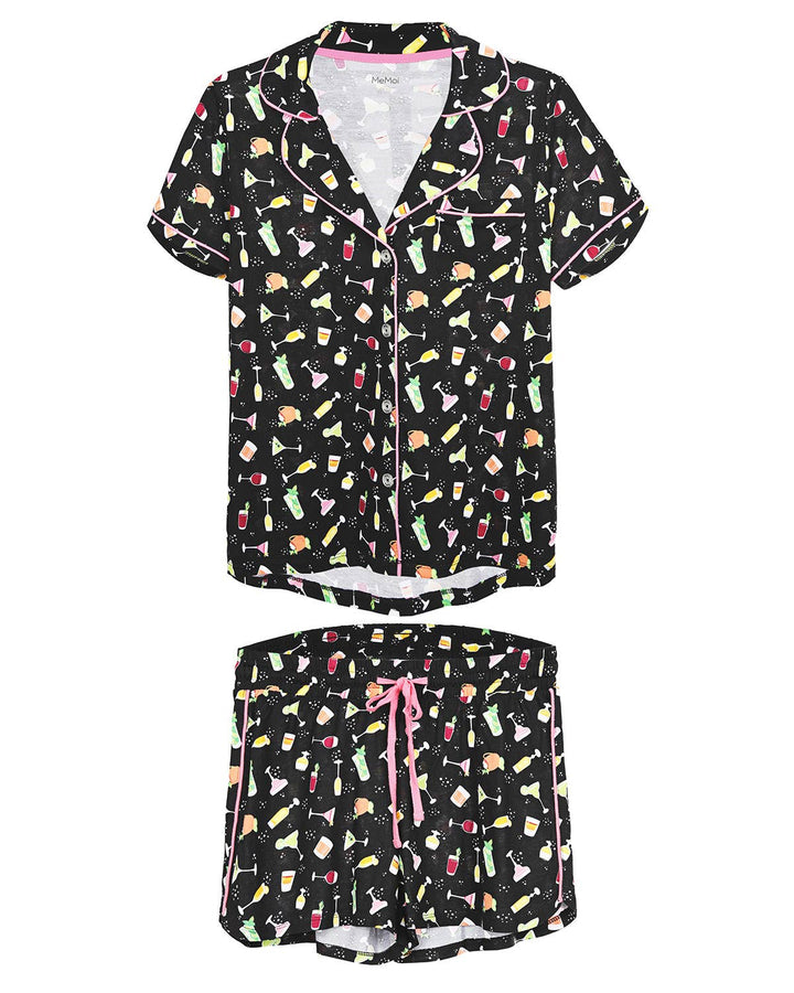 Cocktail Notch Collar Cotton Blend PJ Set