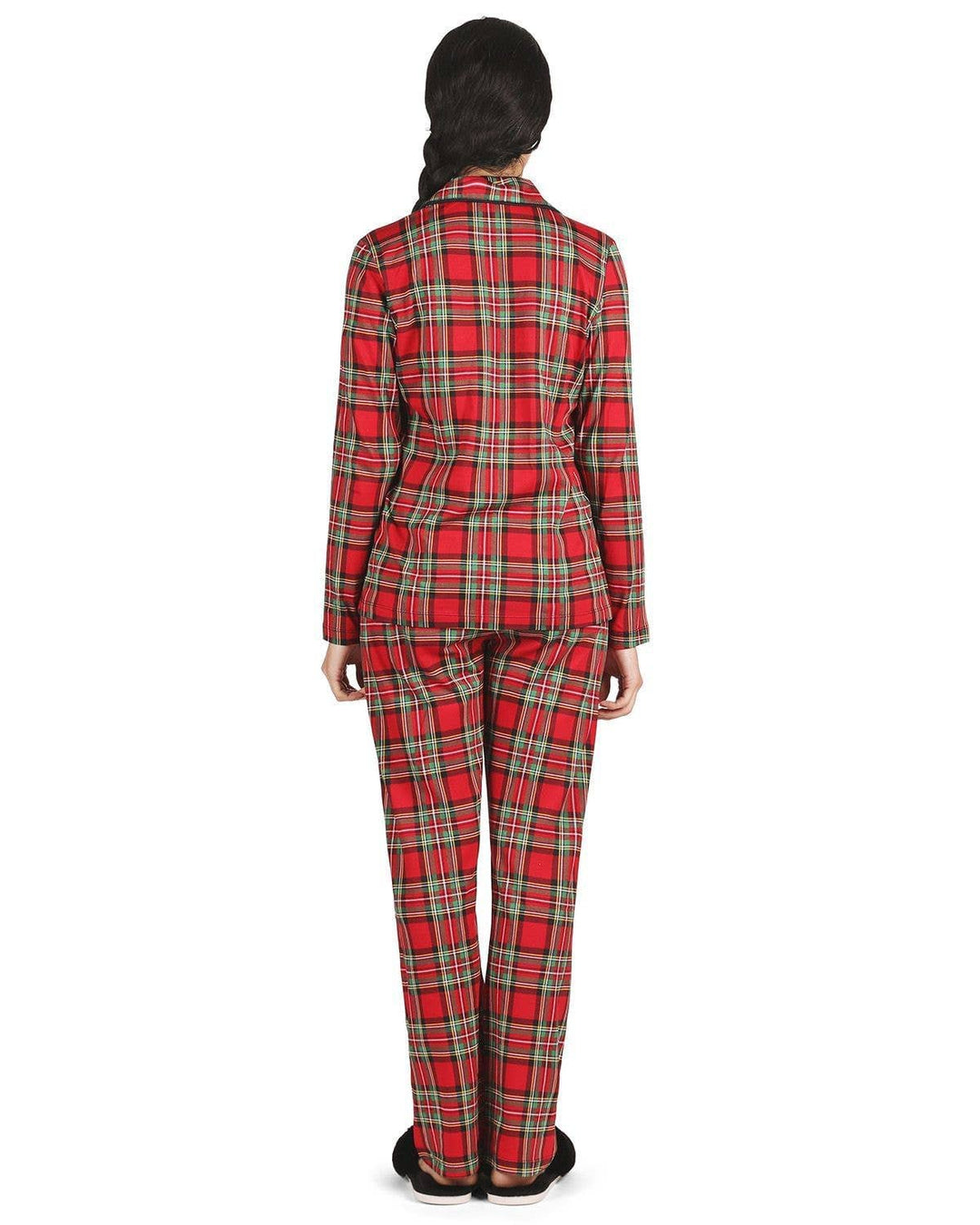 Christmas Plaid Notch Collar Cotton Blend PJ Set