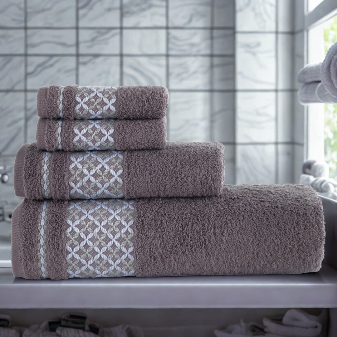 Dark Gray Plaid Turkish Cotton Bath Towels - Set of 4