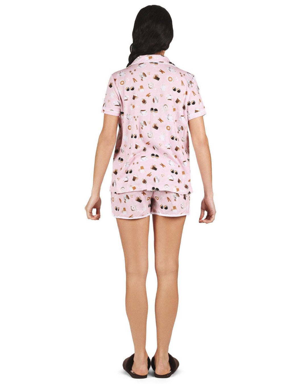 Coffee Lovers Notch Collar Cotton Blend PJ Set