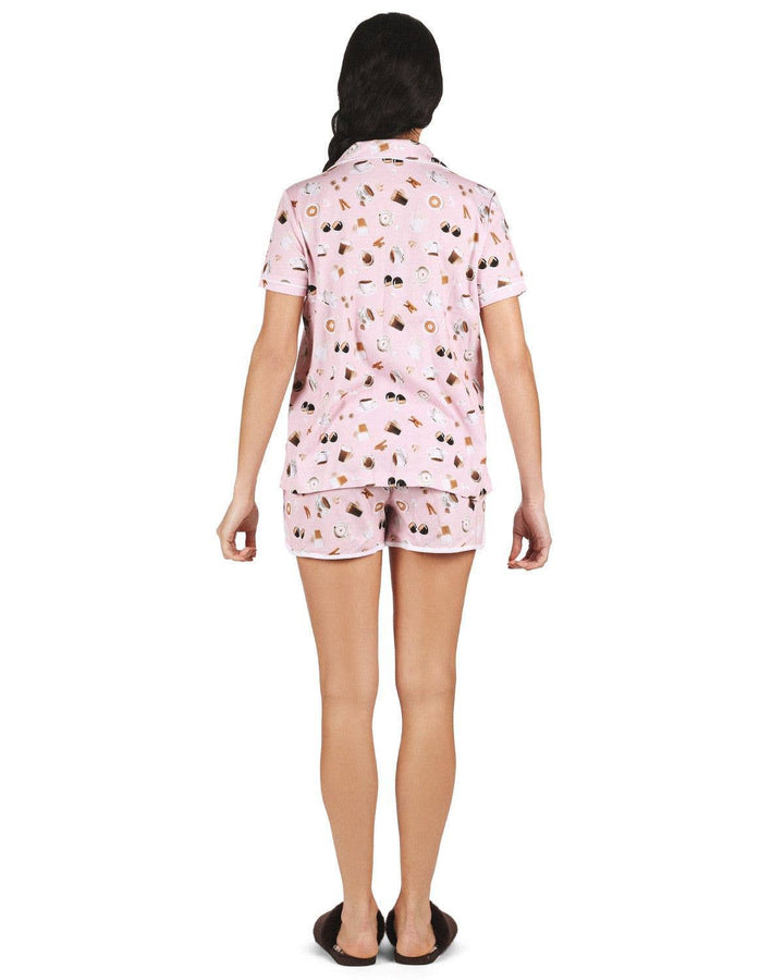 Coffee Lovers Notch Collar Cotton Blend PJ Set