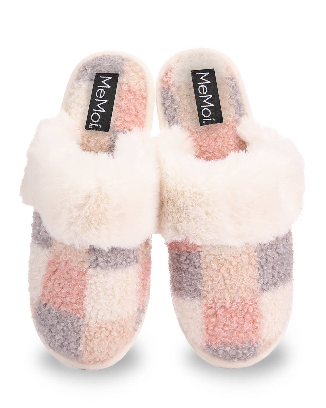 Pink Checkerboard Plush Slippers