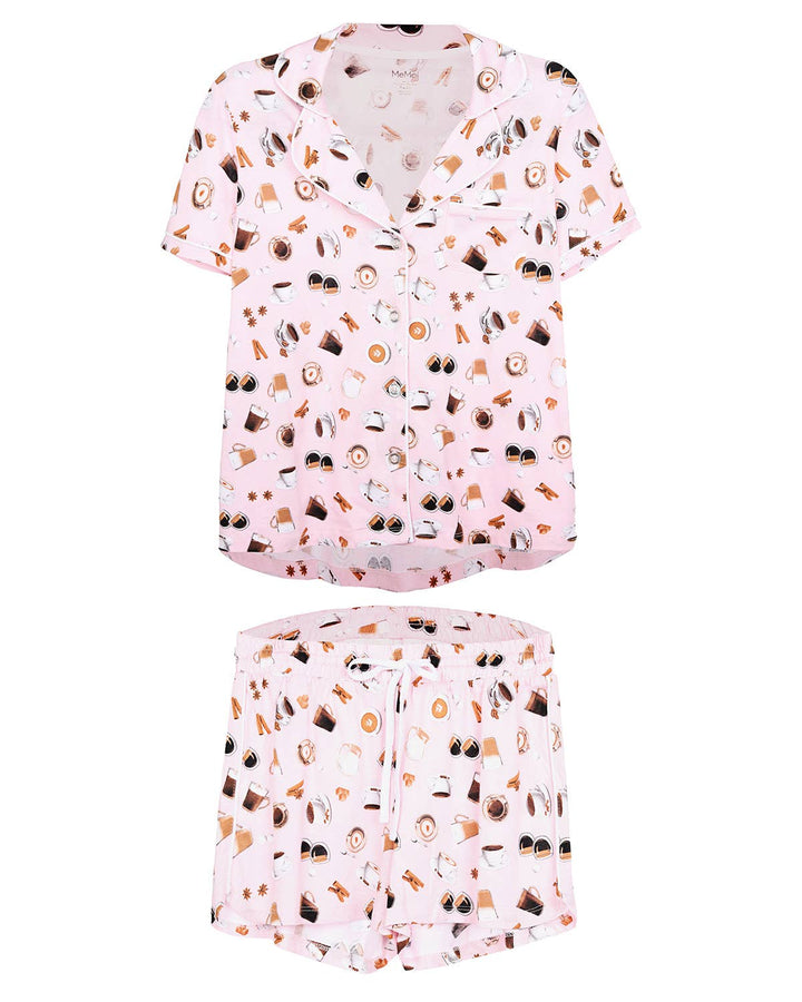 Coffee Lovers Notch Collar Cotton Blend PJ Set