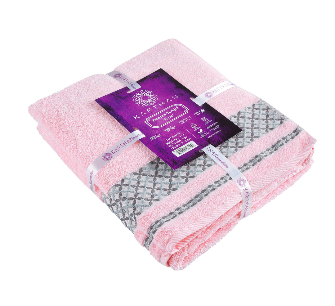 Pink & Gray Plaid Turkish Cotton Bath Towels - Set of 4
