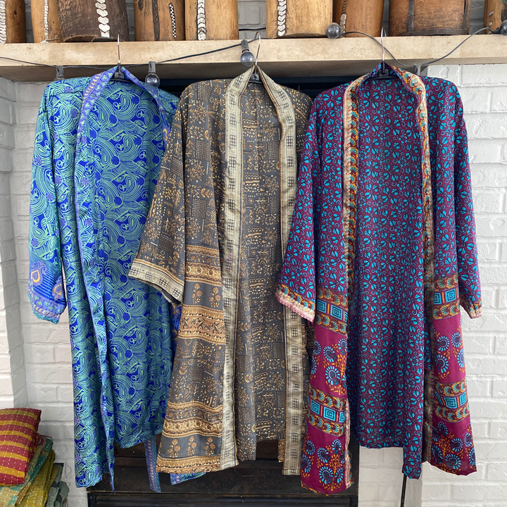 100% Silk Sari Robe With Pockets