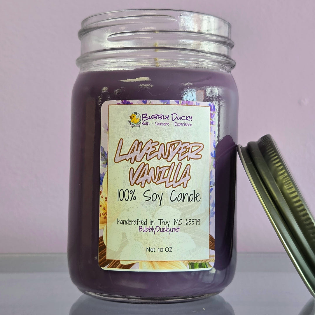 Lavender Vanilla - 10 oz 100% Soy Mason Jar Candle