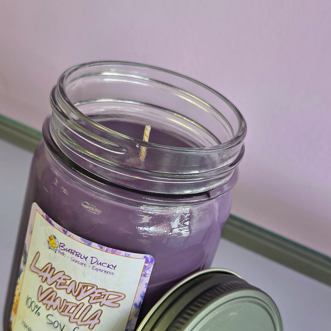 Lavender Vanilla - 10 oz 100% Soy Mason Jar Candle
