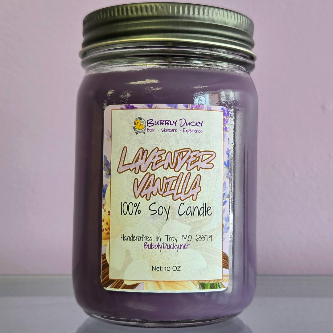 Lavender Vanilla - 10 oz 100% Soy Mason Jar Candle