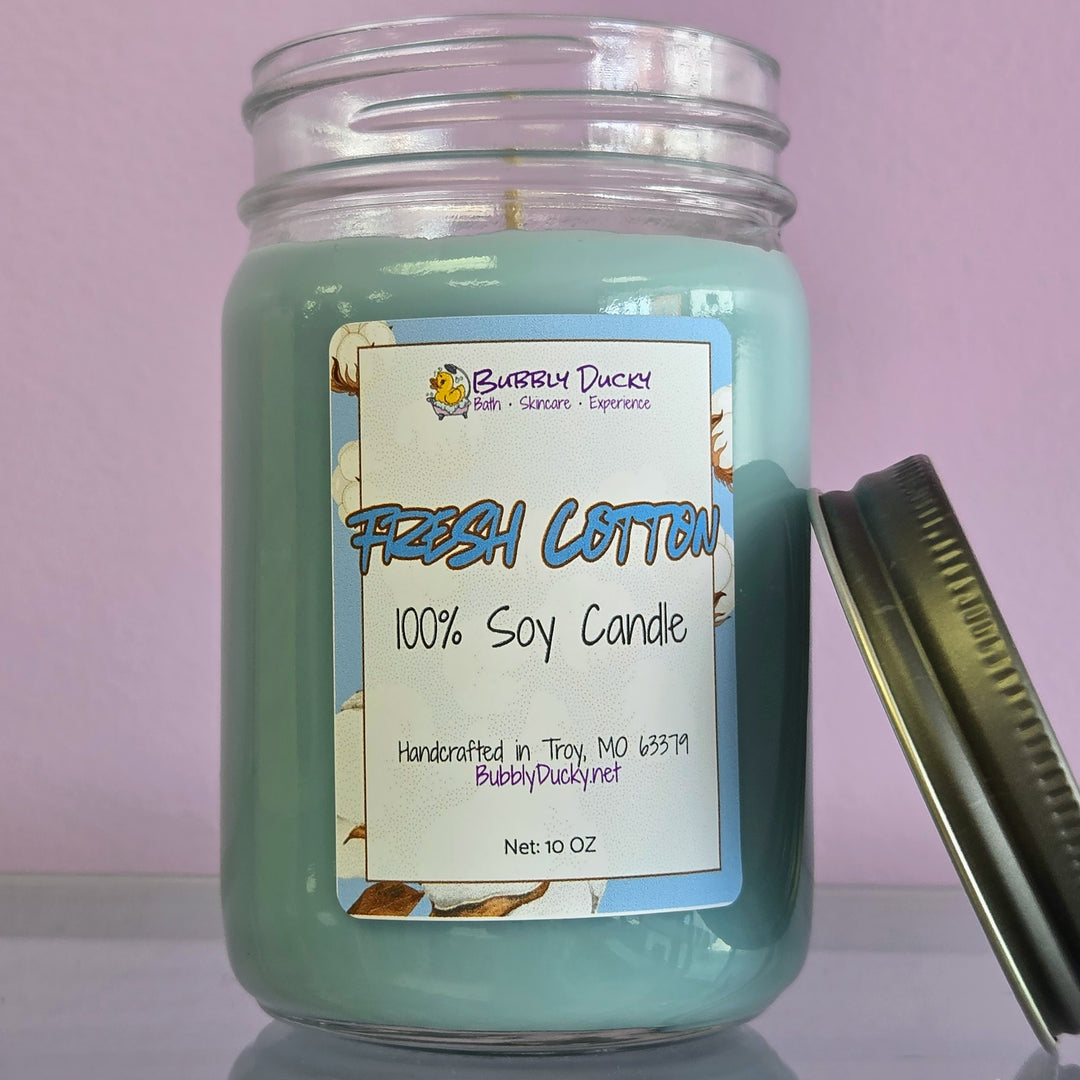 Fresh Cotton - 10 oz 100% Soy Mason Jar Candle