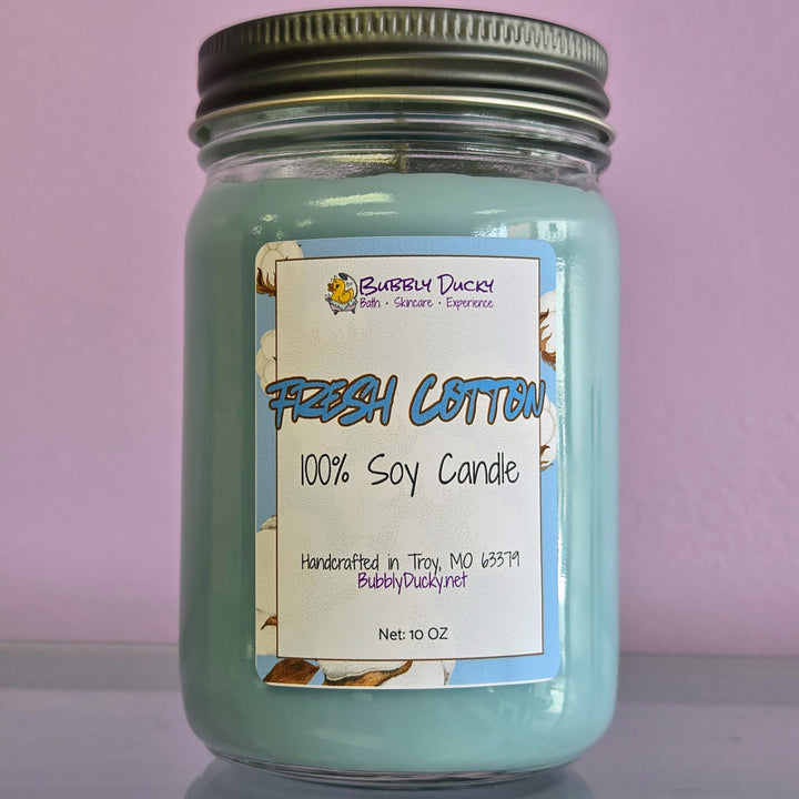 Fresh Cotton - 10 oz 100% Soy Mason Jar Candle