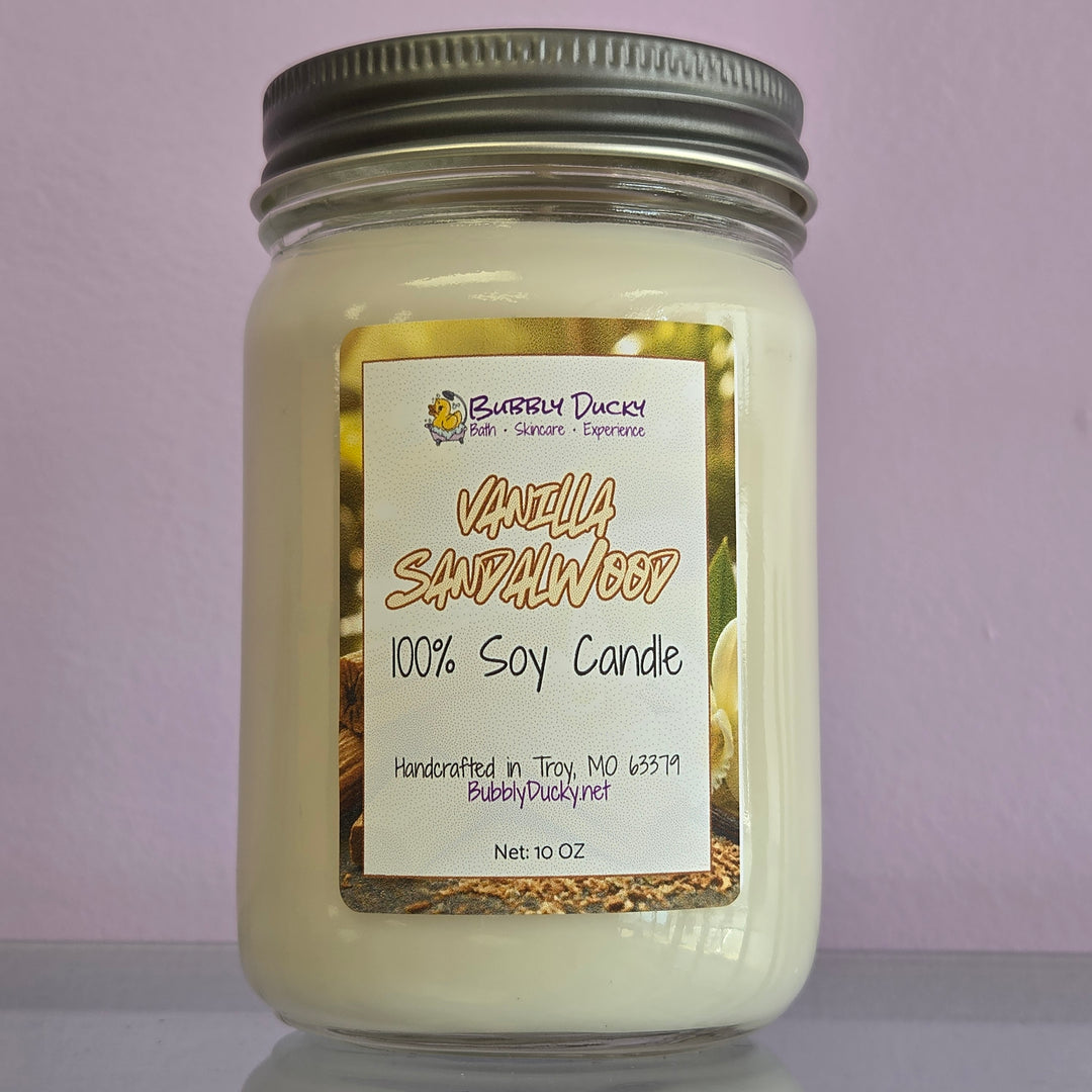Vanilla Sandalwood - 10 oz 100% Soy Mason Jar Candle