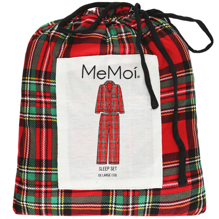 Christmas Plaid Notch Collar Cotton Blend PJ Set
