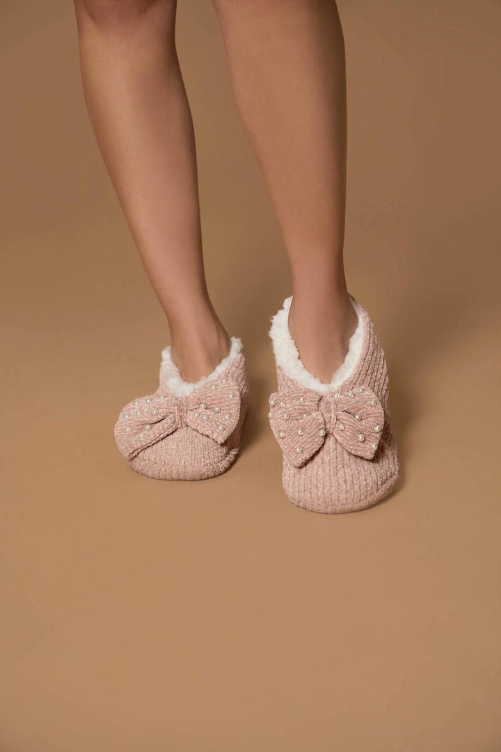 Precious Pearls Bow Chenille Sherpa-Lined Slippers