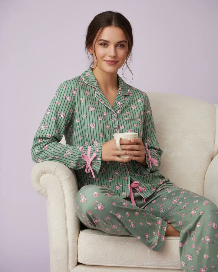 Garden Stripe Bow Jersey Pajama Set