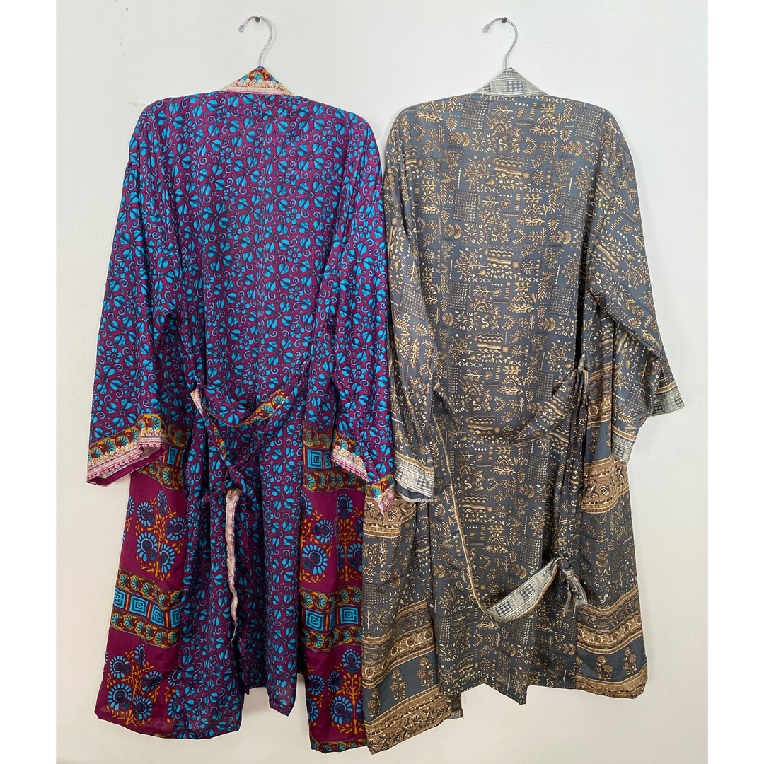 100% Silk Sari Robe With Pockets