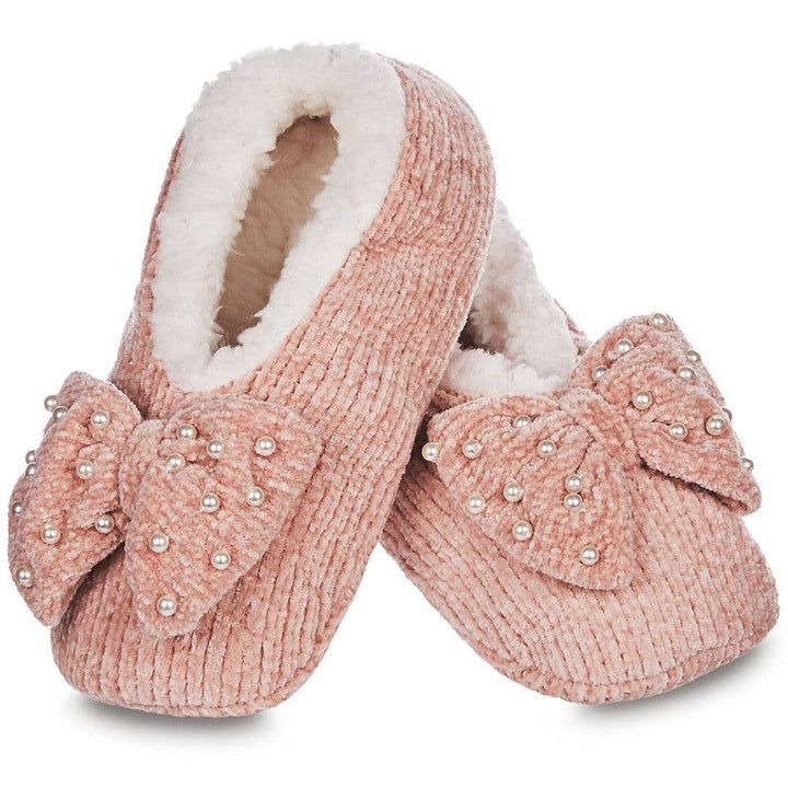 Precious Pearls Bow Chenille Sherpa-Lined Slippers