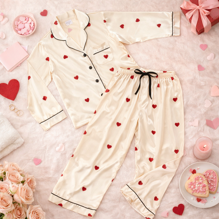 Sweet Dreams Heart Satin Pajama Set