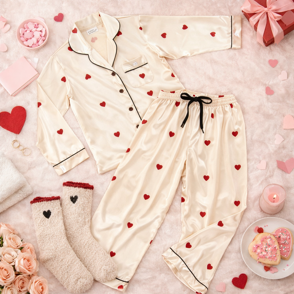 Red Trim + Black Heart Cozy Socks