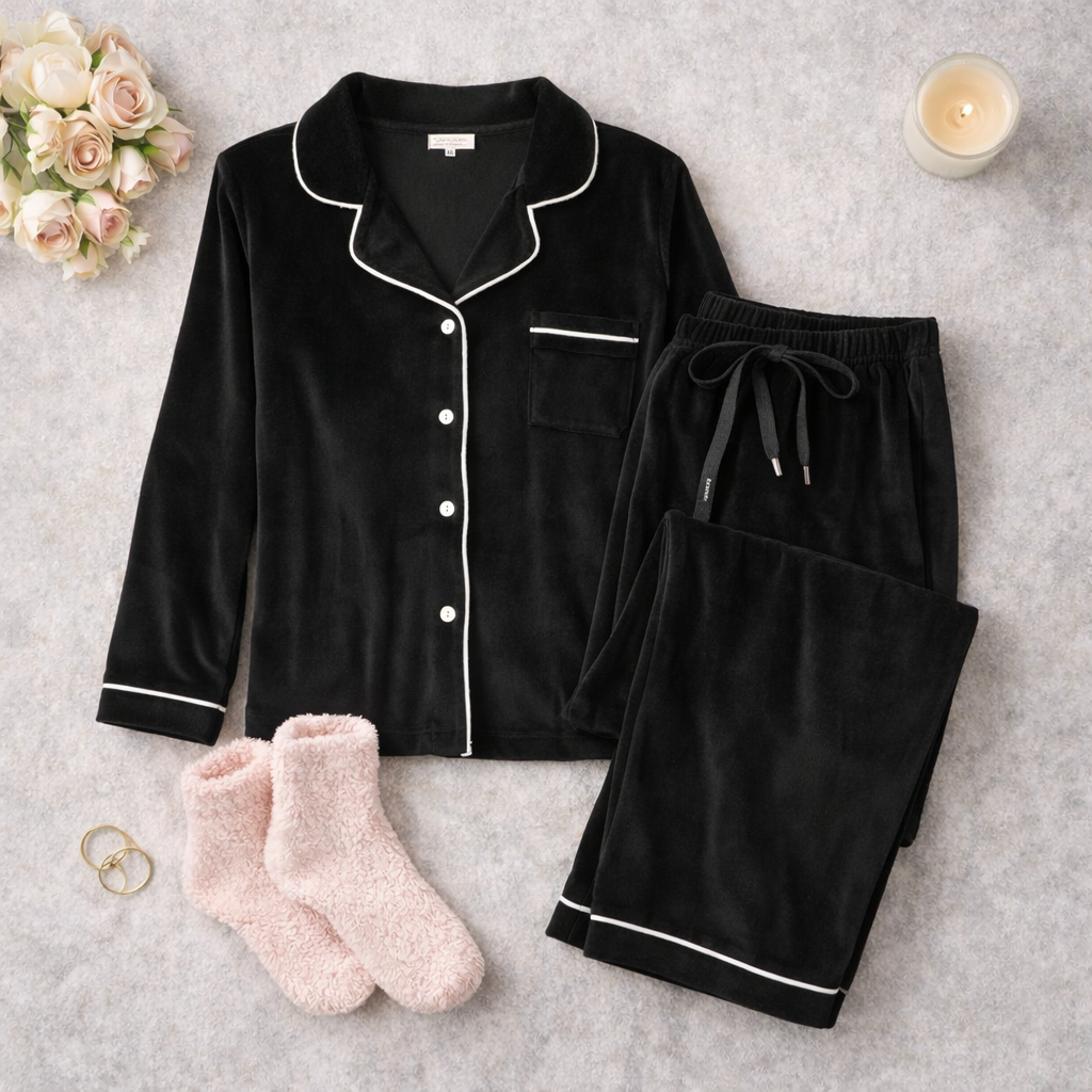 Velvet Dream 3-Piece Velour Pajama Set with Cozy Socks