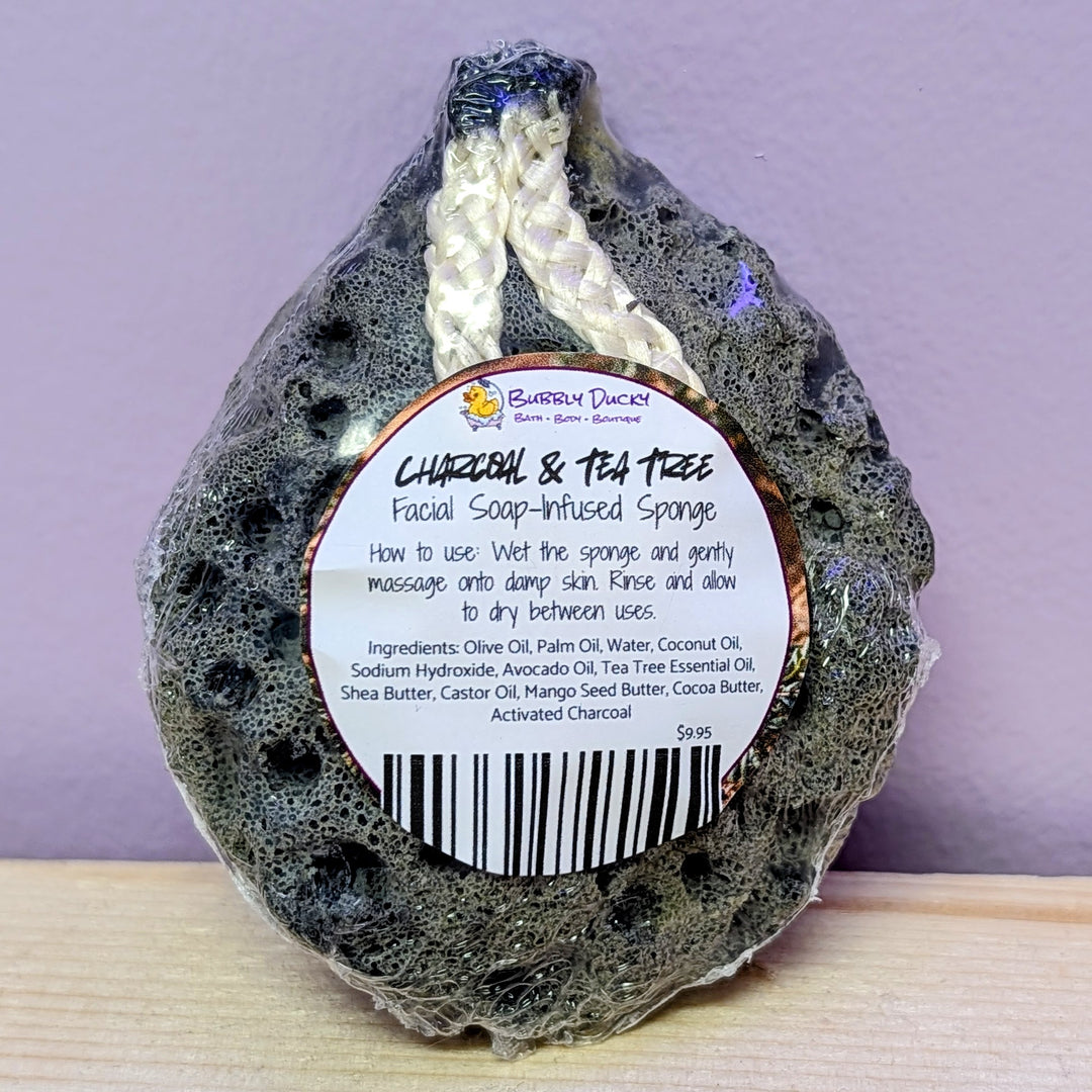 Charcoal & Tea Tree Facial Soap-Infused Sponge