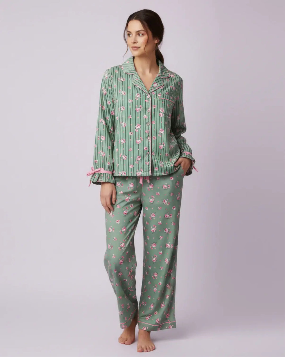 Garden Stripe Bow Jersey Pajama Set