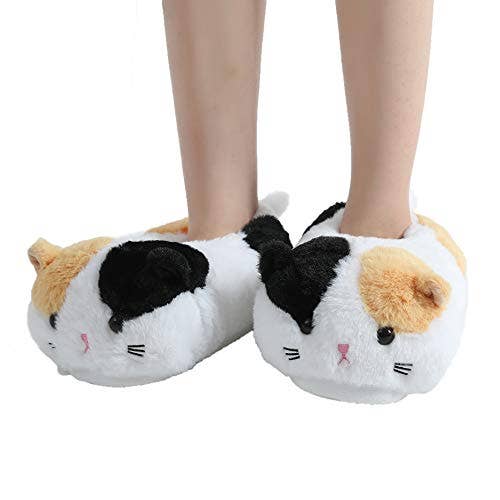 Fluffy Calico Tabby Cat Slippers