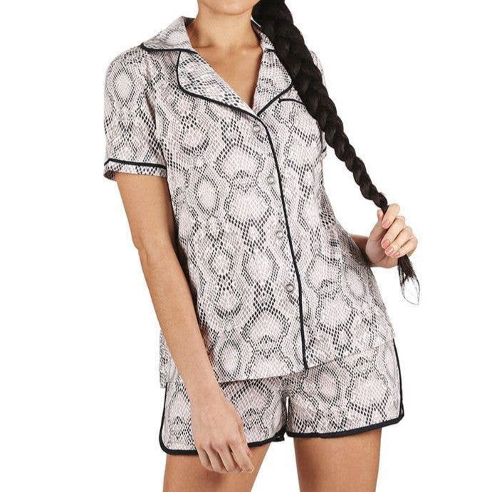 Snake Notch Collar Cotton Blend PJ Set