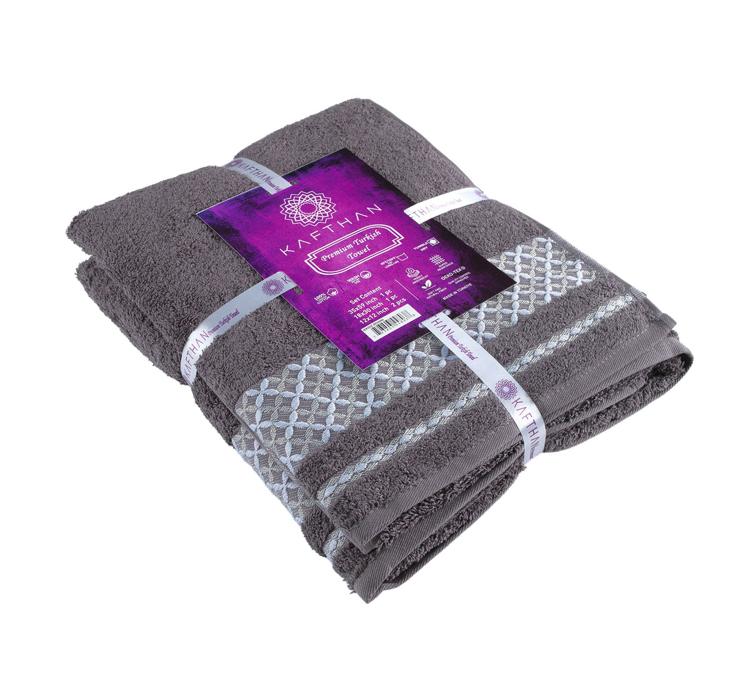 Dark Gray Plaid Turkish Cotton Bath Towels - Set of 4
