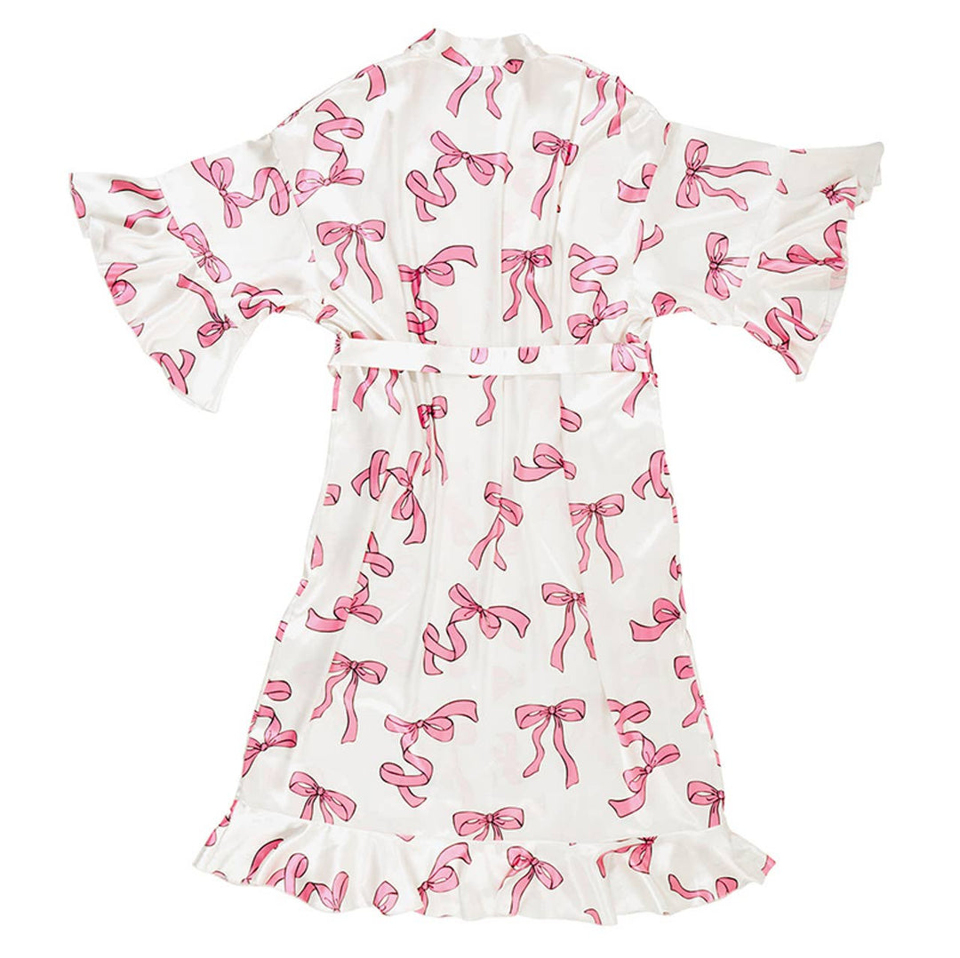 Pretty in Pink Bow Long Satin Robe