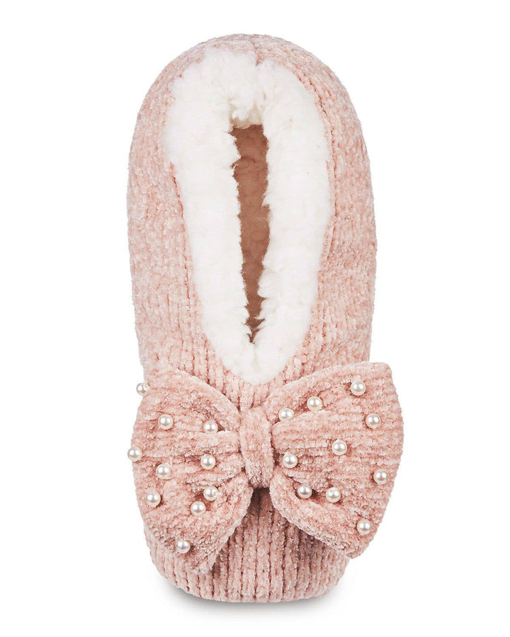 Precious Pearls Bow Chenille Sherpa-Lined Slippers