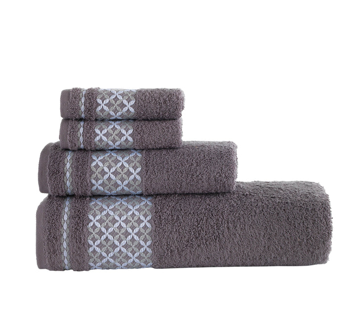 Dark Gray Plaid Turkish Cotton Bath Towels - Set of 4