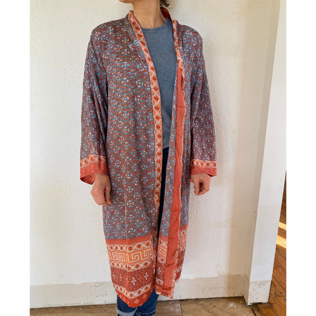 100% Silk Sari Robe With Pockets