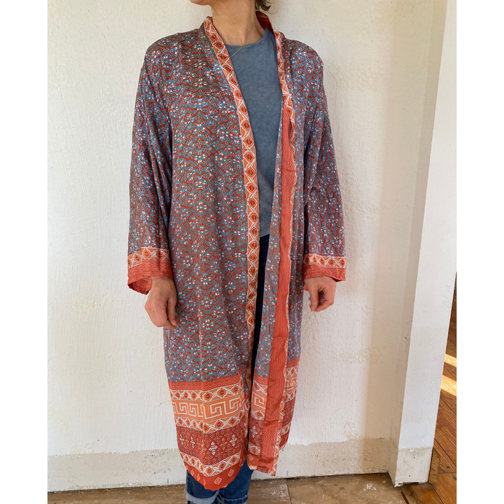 100% Silk Sari Robe With Pockets