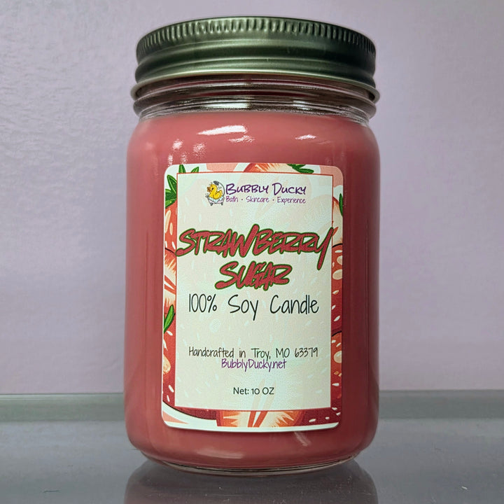 Strawberry Sugar - 10 oz 100% Soy Mason Jar Candle