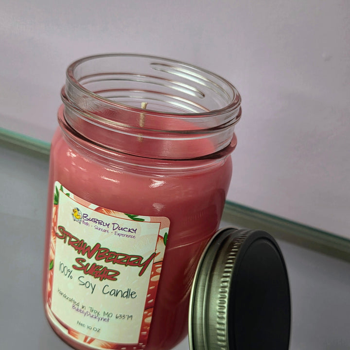 Strawberry Sugar - 10 oz 100% Soy Mason Jar Candle
