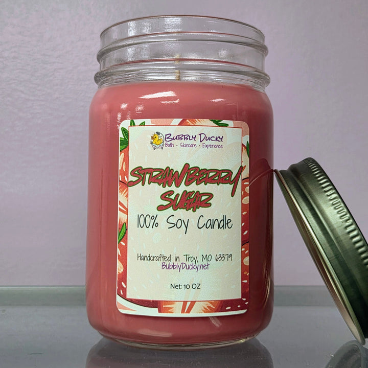 Strawberry Sugar - 10 oz 100% Soy Mason Jar Candle