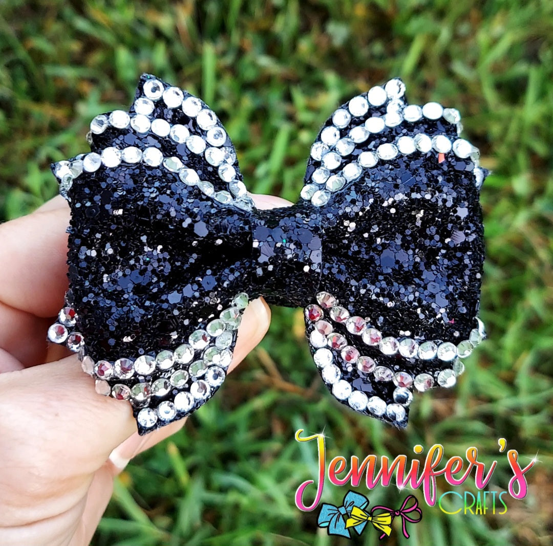 BLACK GLITTER BLING BOW