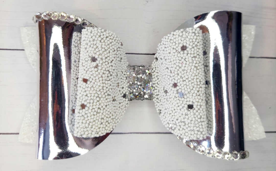 5 in White/silver bling bow.