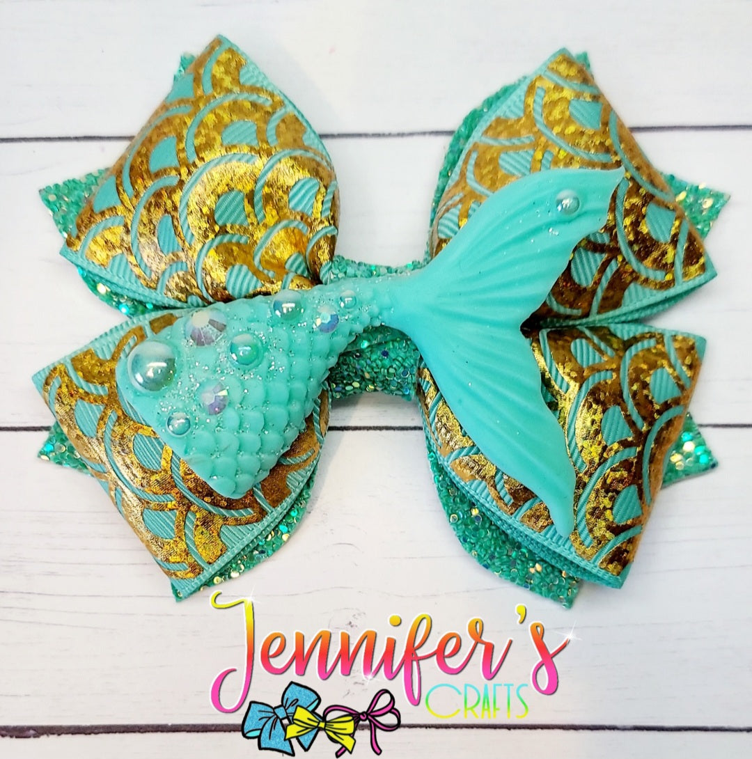Teal Mermaid Tail Bow